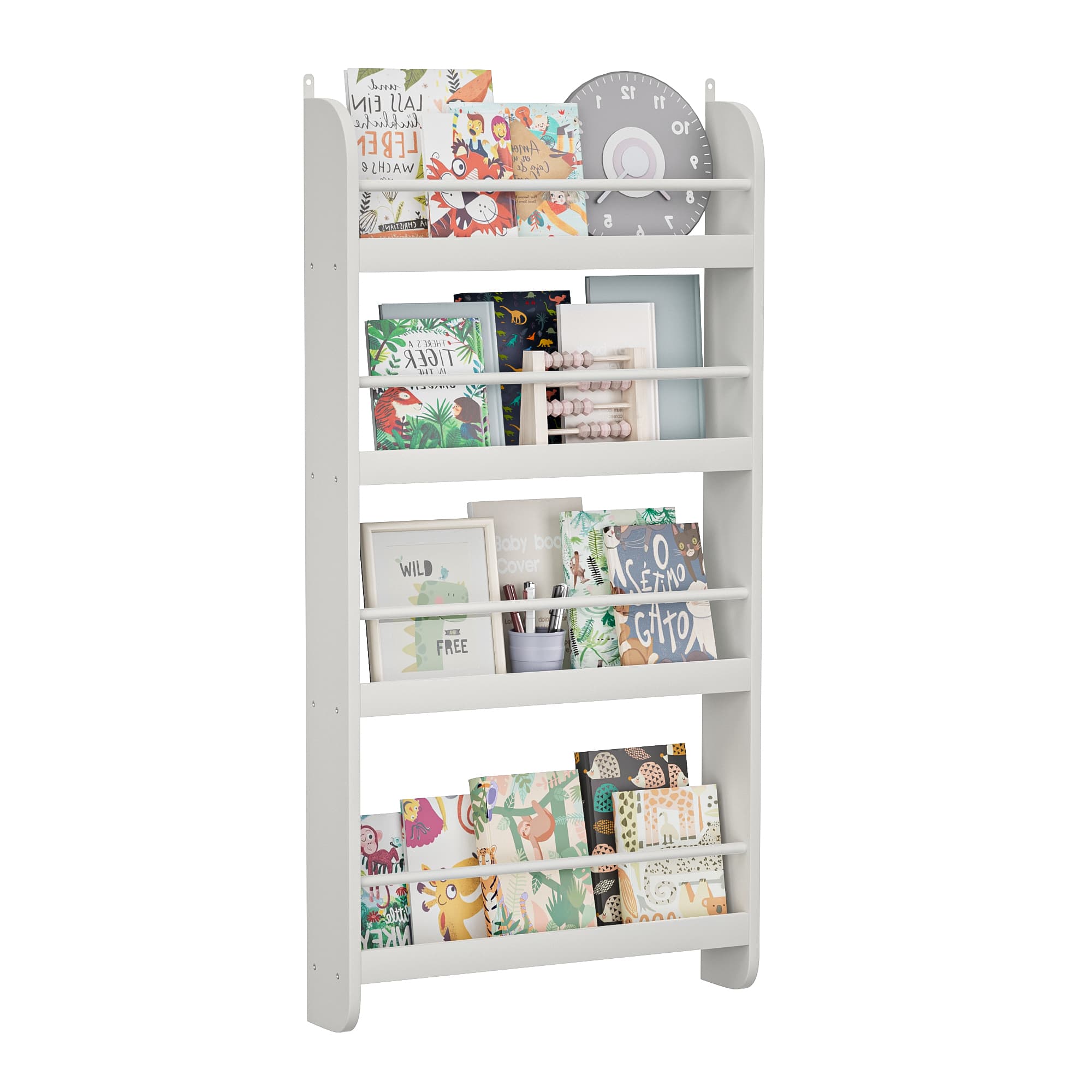 4-Tier Kids Bookshelf, Wall Mounted Kids Bookcases image 1