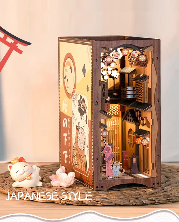 CuteBee Handmade Craft Japanese Theme Sakura Theme Diy Book Nook With Light Night Light Model Dollhouse image 1