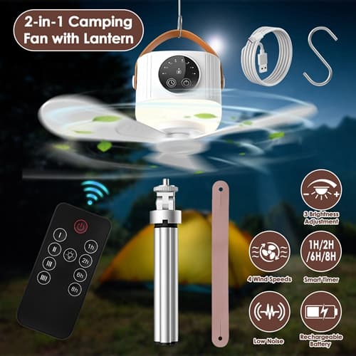 1Pc Tent Ceiling Fan With Light Tripod image 1