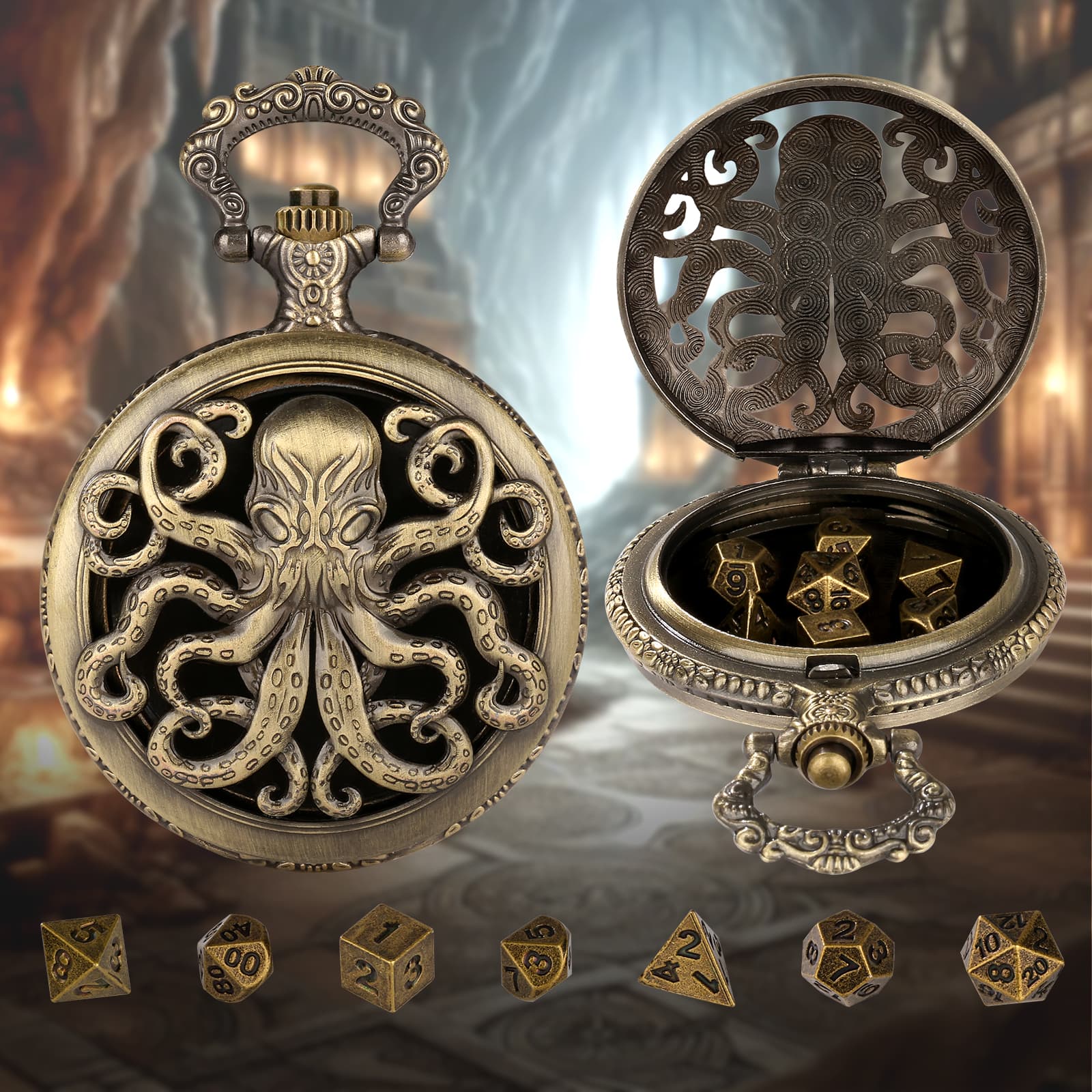 Thick Chain Octopus Symmetrical Pocket Watch Dice image 1