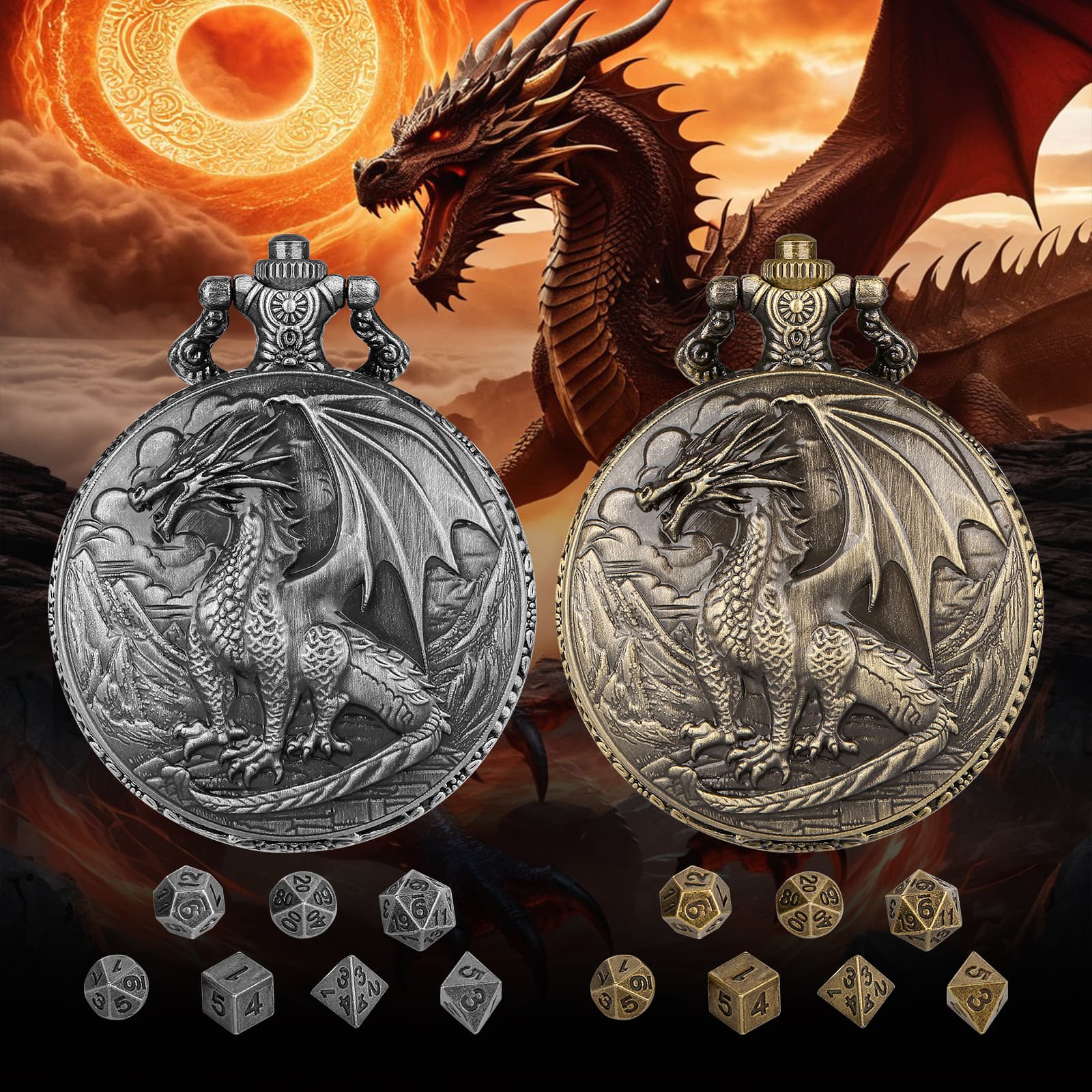 Dice Set With 3D Carved Pocket Watch image 1