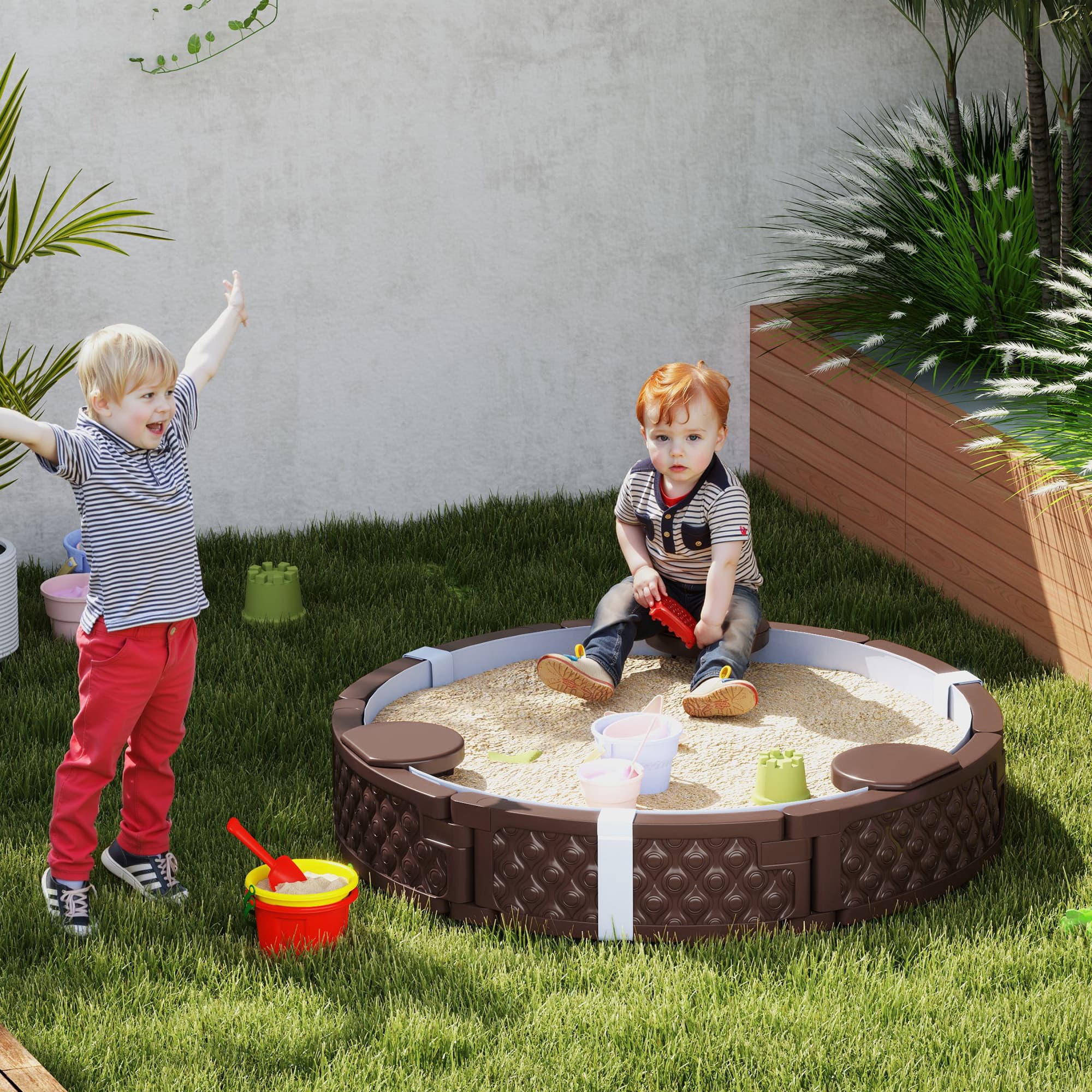 47" Round Kids Sandbox with Cover, 3 image 1