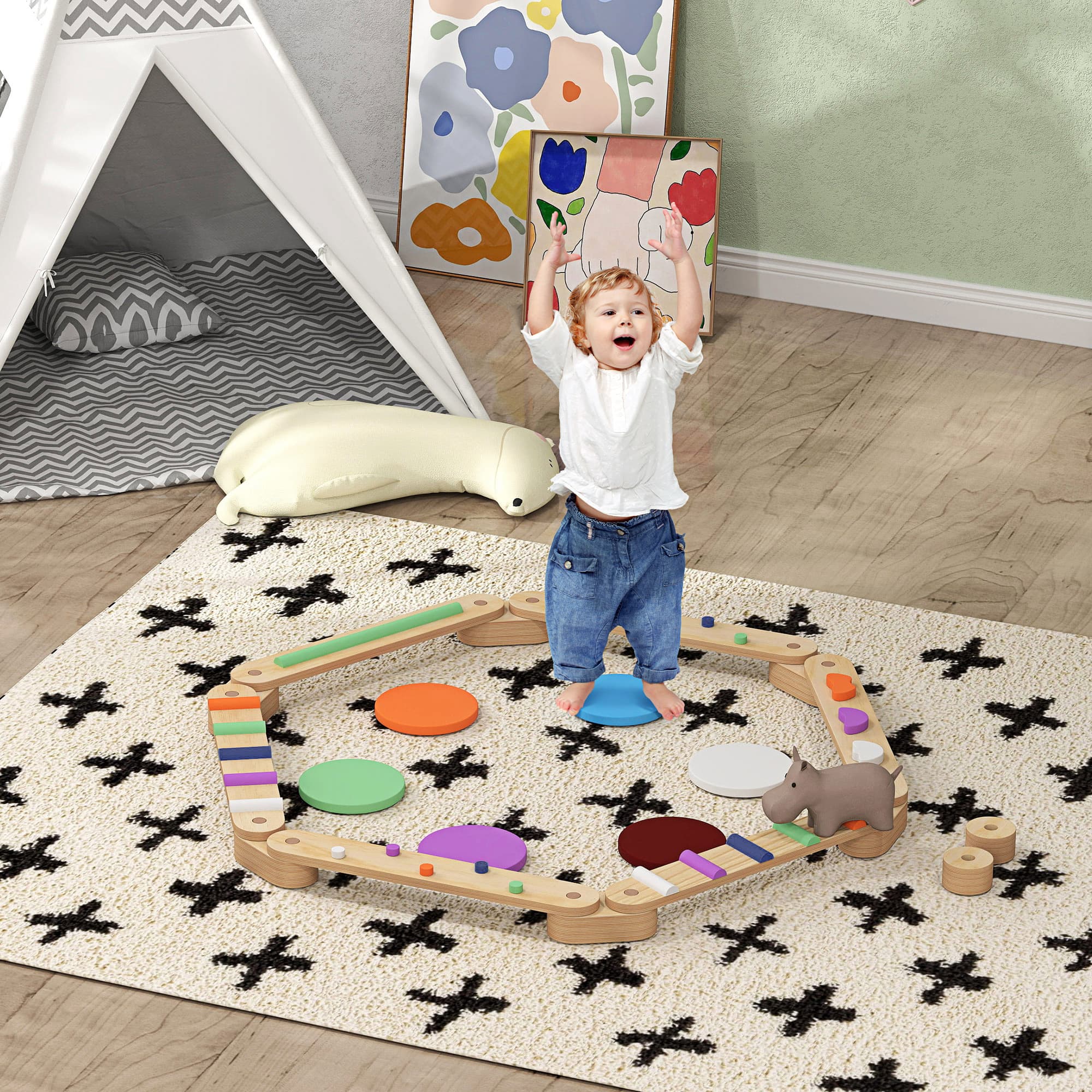 Kids Balance Beam, Wooden Balance Board with image 1